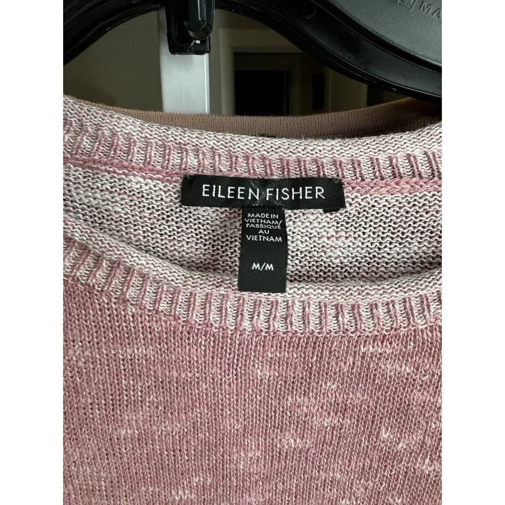 Eileen Fisher Women's Pink Organic Linen Cotton Blend Long Sleeve Sweater Medium